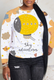 White Purple Cartoon Print Round Neck Long Sleeve Casual Sweatshirts Tops