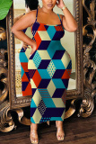 Green Graphics Print Sleeveless Backless Spaghetti Strap Bodycorn Vacation Long Maxi Slip Dresses