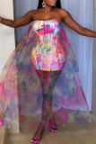 Color Ombre Print Sleeveless Backless Strapless Formal Evening Party Prom Mesh Tube Mini Dresses