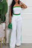 Black Strapless Sleeveless Tube Crop Tops And Pocket Pants Patchwork Casual Vacation Two Pieces Trouser Sets