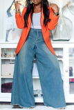 Blue High Waist Pocket Casual Distressed Wide Leg Denim Jeans