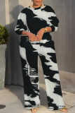 Lake Green Graphcis Print O Neck Long Sleeve Oversize Tops And Wide Leg Pants Sportwear Casual Plus Size Two Pieces Sweatpant Sets