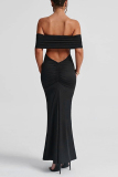 Black Backless Sleeveless Off Shoulder Formal Evening Party Prom Bodycon Maxi Dresses