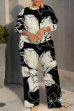 Lake Green Graphcis Print O Neck Long Sleeve Oversize Tops And Wide Leg Pants Sportwear Casual Plus Size Two Pieces Sweatpant Sets