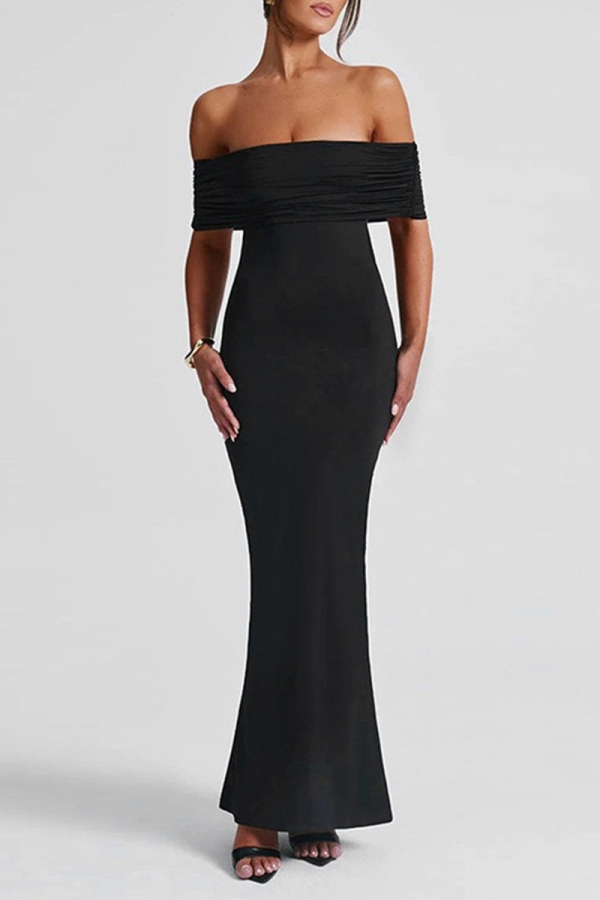Black Backless Sleeveless Off Shoulder Formal Evening Party Prom Bodycon Maxi Dresses