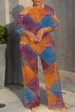 Green Graphics Print O Neck Short Sleeve Oversize T-shirt And Wide Leg Pants Casual Two Pieces Trouser Sets