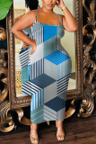 Green Graphics Print Sleeveless Backless Spaghetti Strap Bodycorn Vacation Long Maxi Slip Dresses