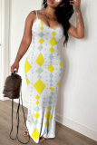 Black Graphics Print Backless Sleeveless Spaghetti Strap Floor Length Long Baggy Vacation Maxi Slip Dresses