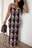 Black Graphics Print Backless Sleeveless Spaghetti Strap Floor Length Long Baggy Vacation Maxi Slip Dresses