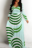 Orange Casual Geometric Print Pocket V Neck Long Sleeve Floor Length Maxi Dresses