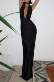 Yellow Sleeveless Backless Lace Up Formal Evening Party Prom Halter Maxi Dresses
