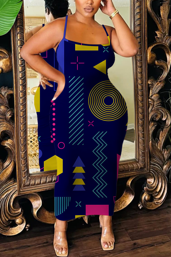 Light Purple Graphics Print Sleeveless Backless Spaghetti Strap Bodycorn Vacation Long Maxi Slip Dresses