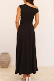 Red Sleeveless Oblique Collar Lace Up Formal Evening Party Prom Maxi Dresses