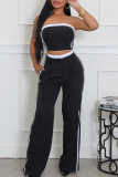 Black Strapless Sleeveless Tube Crop Tops And Pocket Pants Patchwork Casual Vacation Two Pieces Trouser Sets