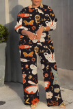 Rose Red Graphcis Print O Neck Long Sleeve Oversize Tops And Wide Leg Pants Sportwear Casual Plus Size Two Pieces Sweatpant Sets