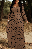 Blue Casual Flowers Colorblock Print Pocket V Neck Long Sleeve Floor Length Maxi Dresses