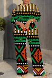 Green Graphics Print O Neck Short Sleeve Oversize T-shirt And Wide Leg Pants Casual Two Pieces Trouser Sets