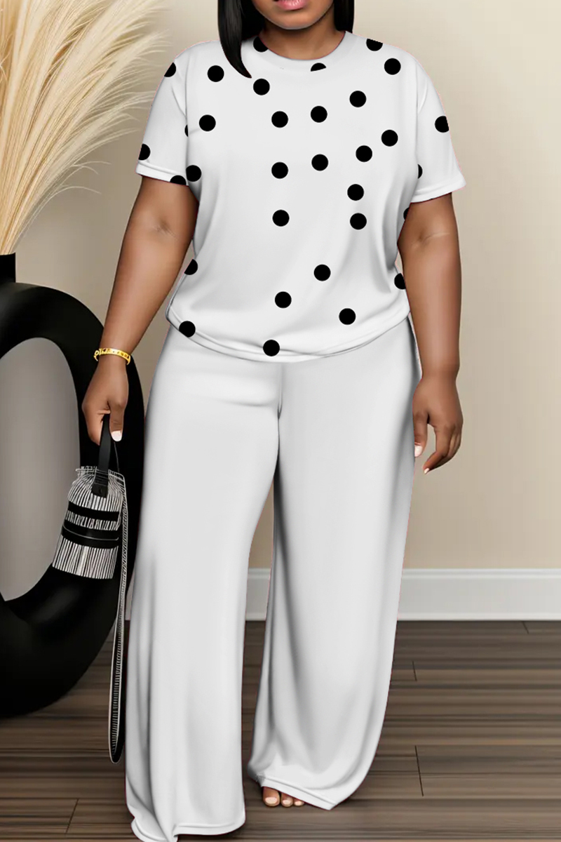 Urban White Black Polk-Dot Printed Wide Leg Pants
