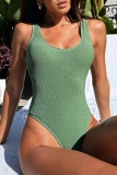 Green Backless One Piece Swimsuit Vacation Beach Swimwears(With Paddings)