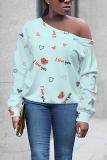 Off White Graphcis Print Oblique Collar Long Sleeve Casual Plus Size Sweatshirt Tops