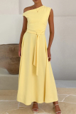 Red Sleeveless Oblique Collar Lace Up Formal Evening Party Prom Maxi Dresses