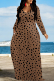 Blue Casual Flowers Colorblock Print Pocket V Neck Long Sleeve Floor Length Maxi Dresses