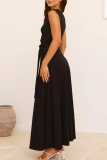 Red Sleeveless Oblique Collar Lace Up Formal Evening Party Prom Maxi Dresses