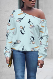 Off White Graphcis Print Oblique Collar Long Sleeve Casual Plus Size Sweatshirt Tops