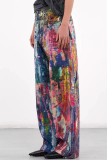 Color Splashed ink Print Mid Waist Straight Casual Wide Leg Denim Jeans