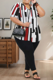 Dark Apricot Print V Neck Short Sleeve Oversize T-shirt And Skinny Pants Casual Plus Size Two Pieces Trouser Set