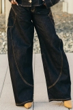 Black High Waist Pocket Casual Denim Wide Leg Jeans