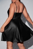 Black Backless Sleeveless Spaghetti Strap Casual Plus Size A Line Midi Slip Dresses