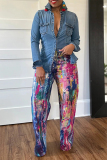 Color Splashed ink Print Mid Waist Straight Casual Wide Leg Denim Jeans