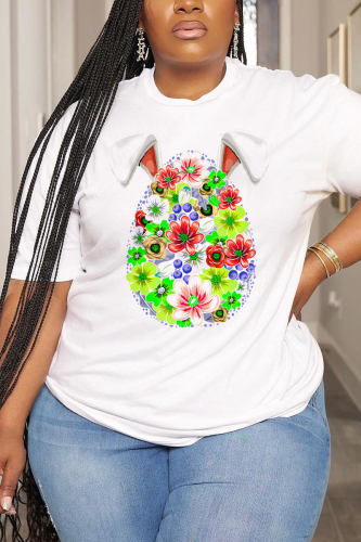 Fluorescent Green Cartoon Print O Neck Short Sleeve Casual Outing Oversize T-Shirts