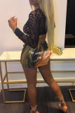 Green Figure Print Hight Waist Night Club Mini Skirt