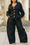 Black High Waist Pocket Casual Denim Wide Leg Jeans