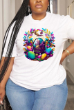 Fluorescent Green Cartoon Print O Neck Short Sleeve Casual Outing Oversize T-Shirts
