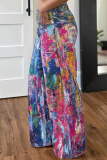 Color Splashed ink Print Mid Waist Straight Casual Wide Leg Denim Jeans
