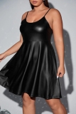 Black Backless Sleeveless Spaghetti Strap Casual Plus Size A Line Midi Slip Dresses