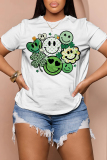 Black Letter Shamrock Four Leaf Clover Print O Neck Short Sleeve Casual Oversize T-Shirts
