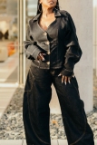 Black High Waist Pocket Casual Denim Wide Leg Jeans