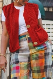 Lemon Yellow V Neck Sleeveless Casual Pocket Buttons Knitted Vest