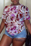 Yellow Purple Graphcis Print O Neck Short Sleeve Casual Outing Oversize T-Shirts
