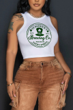 Light Green Letter Shamrock Four Leaf Clover Print Sleeveless O Neck Casual Tank Crop Tops