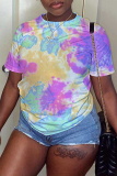 Yellow Purple Graphcis Print O Neck Short Sleeve Casual Outing Oversize T-Shirts