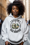 White Blue Cartoon Hoodie Long Sleeves Casual Streetwear Everyday Outfits Pullover Sweatshirt