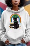 Orange Green Letter Shamrock Four Leaf Clover Print Draw String Hooded Collar Long Sleeve Fall Winter Sweatshirts Tops