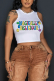 Light Green Letter Shamrock Four Leaf Clover Print Sleeveless O Neck Casual Tank Crop Tops