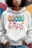 White Orange Letter Print Draw String Hooded Collar Long Sleeve Fall Winter Sweatshirts Tops