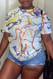 Yellow Purple Graphcis Print O Neck Short Sleeve Casual Outing Oversize T-Shirts